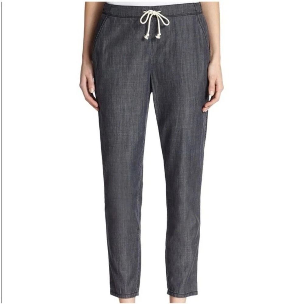 EILEEN FISHER Tencel Cotton Chambray Denim Look Drawstring Pants Gray -Size M